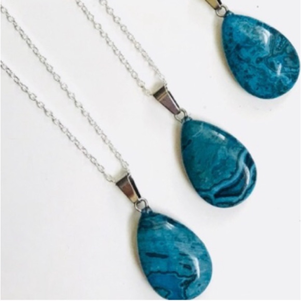 Blue Ocean Jasper Pendant on Silver Chain
